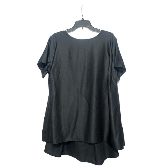 APT 9 Womens Size 1X Dressy Black Tie Short Sleeve Scoop Neck Blouse Lightweight - Picture 1 of 8